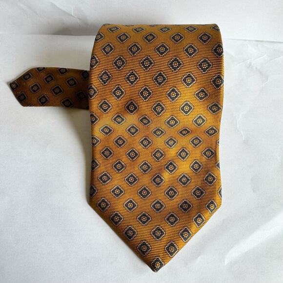 NWT Brooks Brothers Gold Blue Geometric Pattern Silk Tie USA Made - Picture 3 of 5